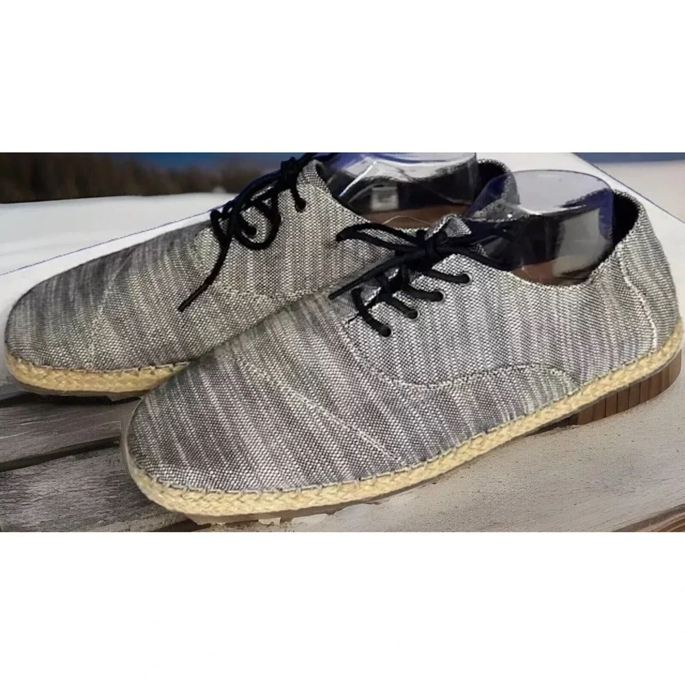 Mens Tom's Light Grey‎ Woven Lace Up Espadrille Shoes Camino #10007961 EC 13
